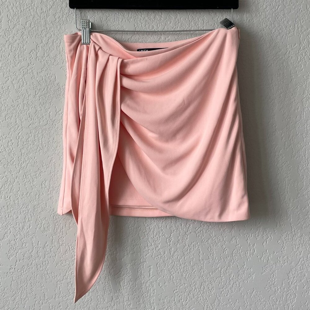 Zara Jersey TIED Draped MINI SKIRT peach Size Medium 3452/802